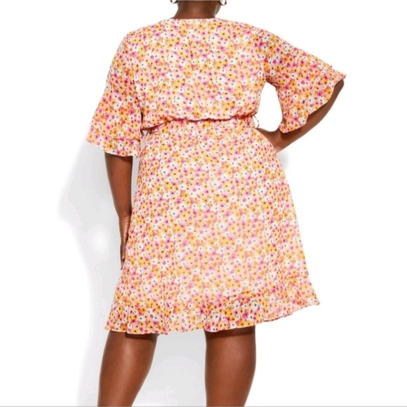 City Chic delicate mock wrap dress pink pansy ditsy print plus‎ size 16W new!! - Picture 2 of 12